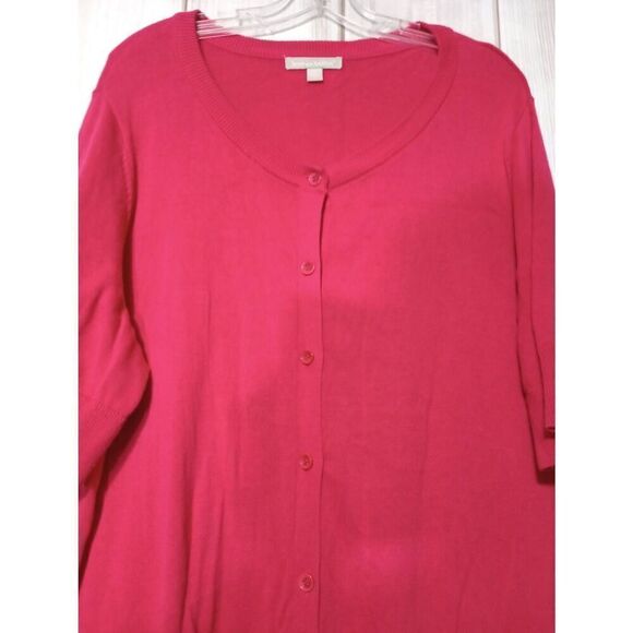 Woman Within Sweater Ladies 1x Pink Cardigan Short Sleeve Barbie - Picture 3 of 6